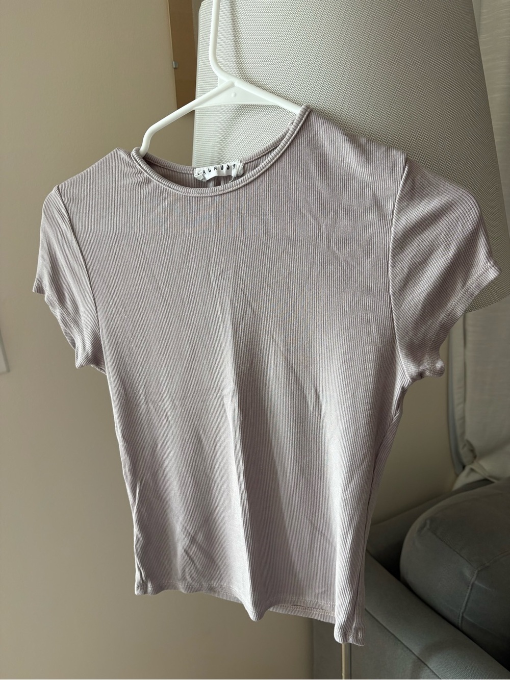 LACAUSA Quincy Tee Short Sleeve Ribbed Tee - Taupe Size Small